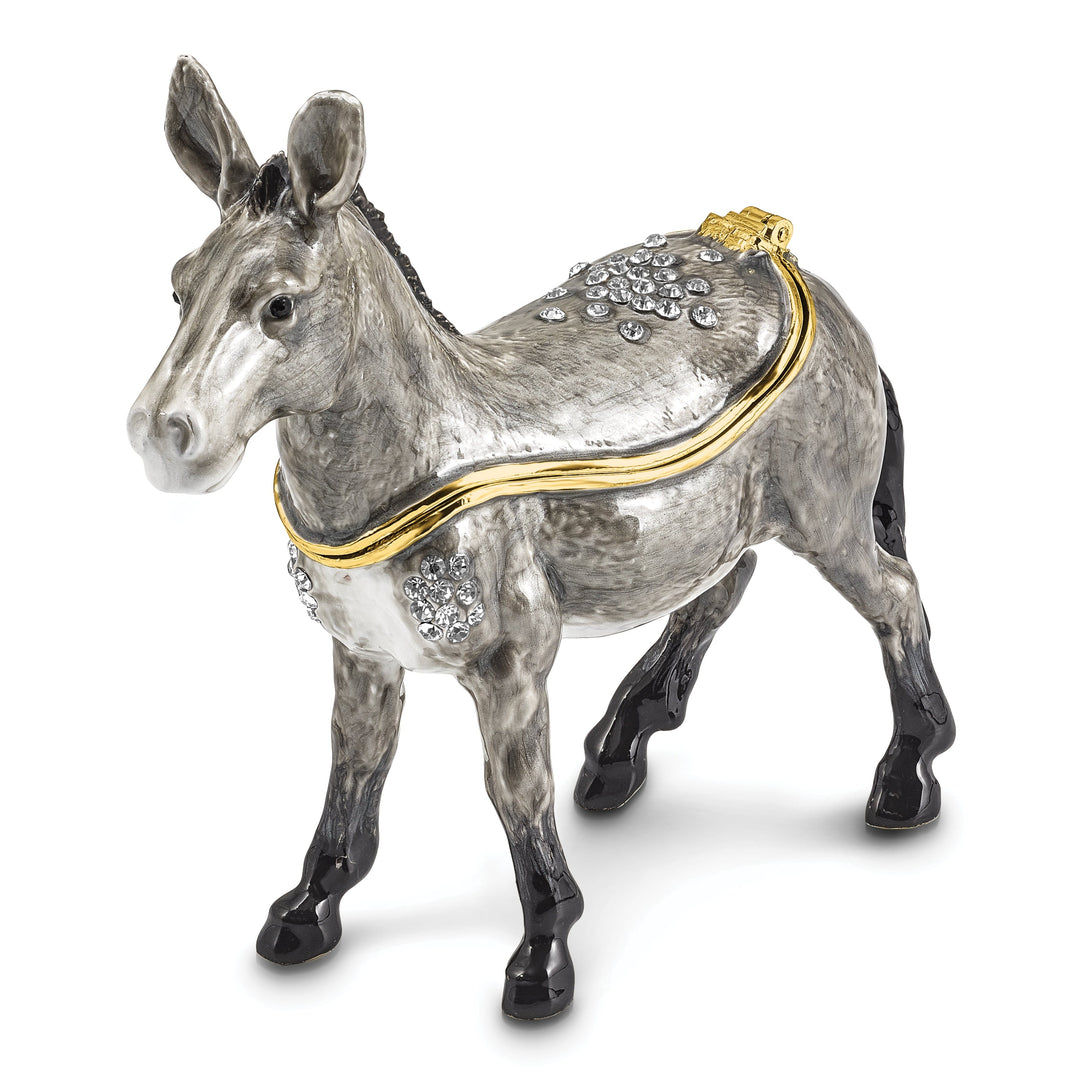 Bejeweled Pewter Multi Color Finish FEISTY Gray Donkey Trinket Box