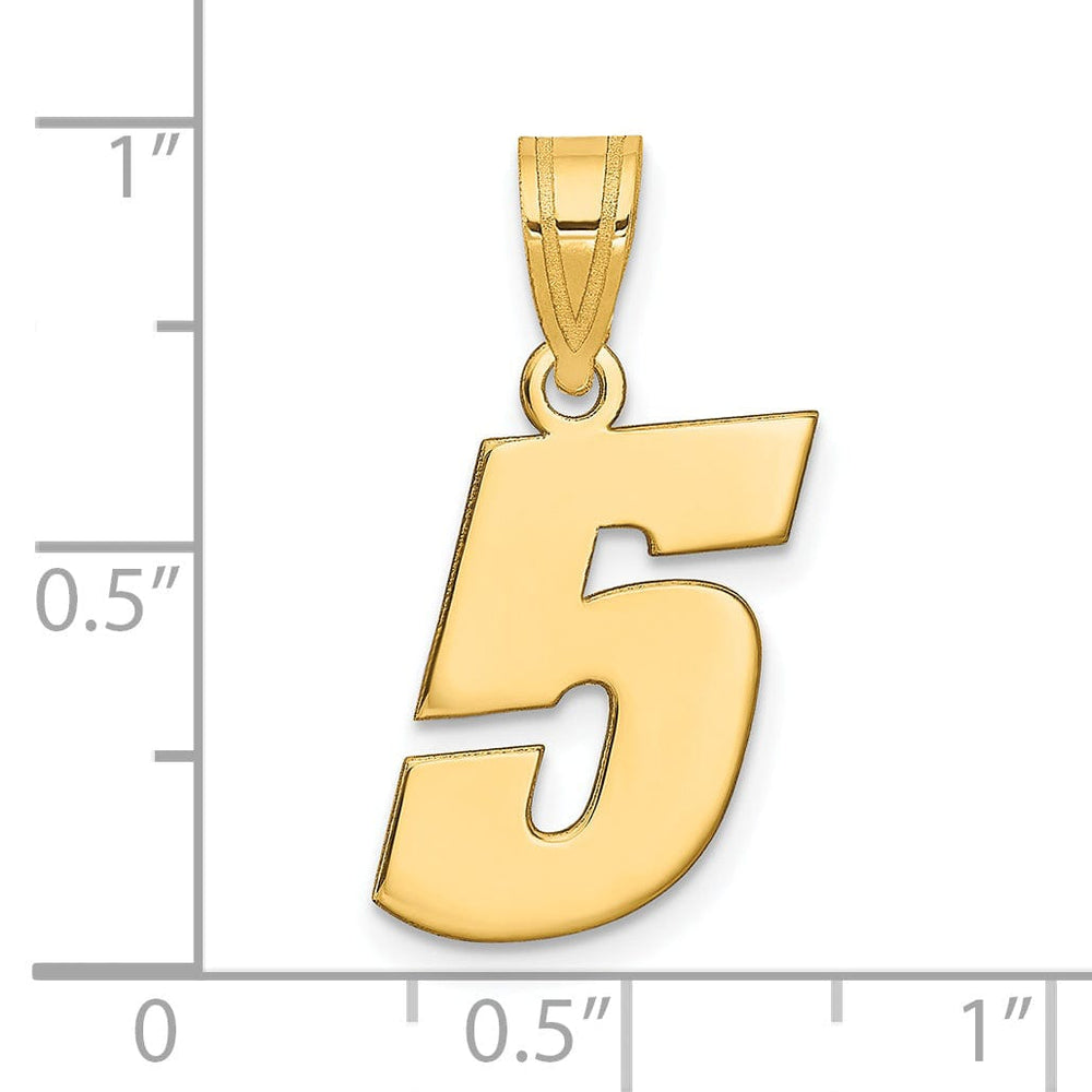 14k Yellow Gold Polished Finish Block Script Design Number 5 Charm Pendant