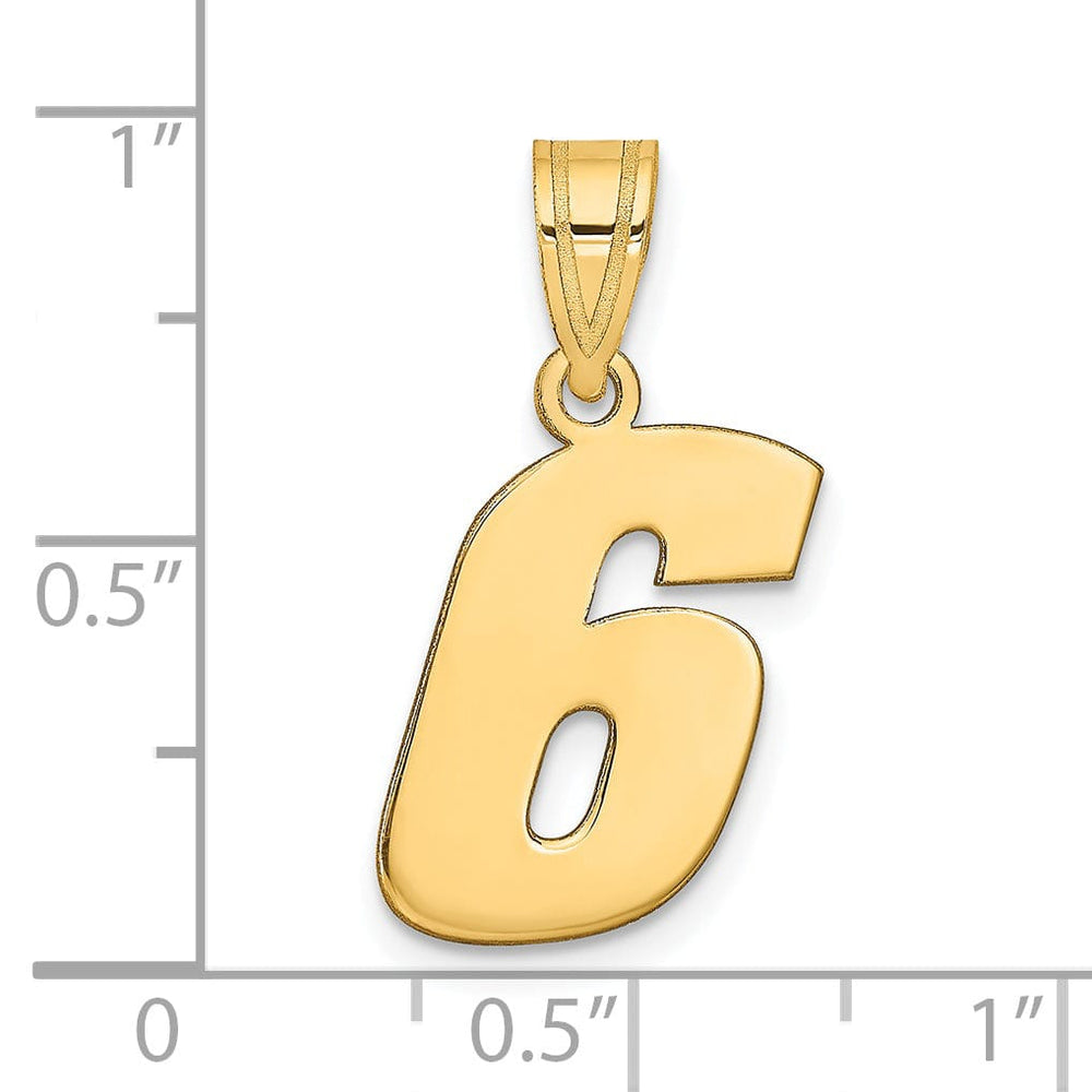 14k Yellow Gold Polished Finish Block Script Design Number 6 Charm Pendant