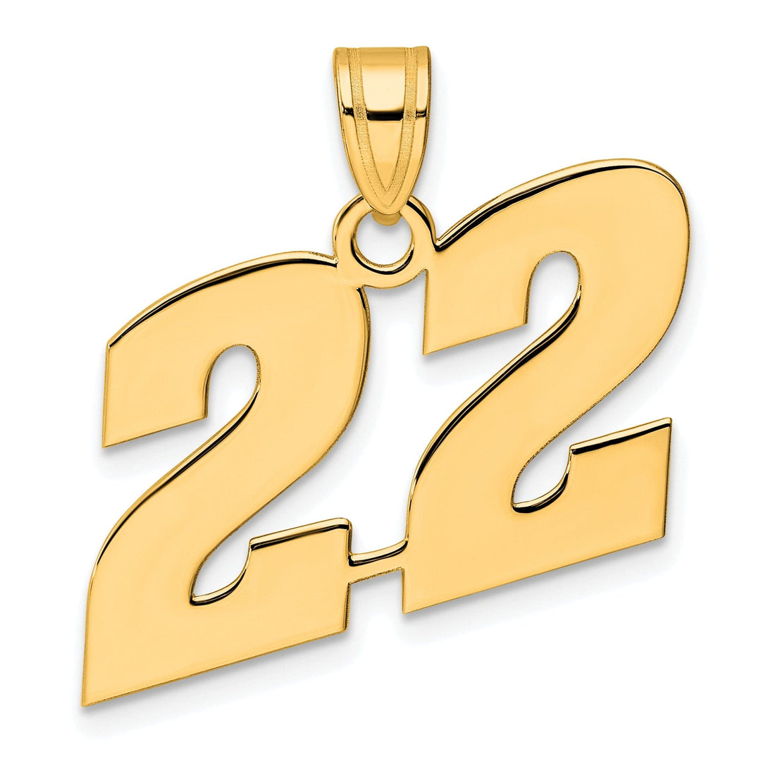 14k Yellow Gold Polished Finish Block Script Design Number 22 Charm Pendant