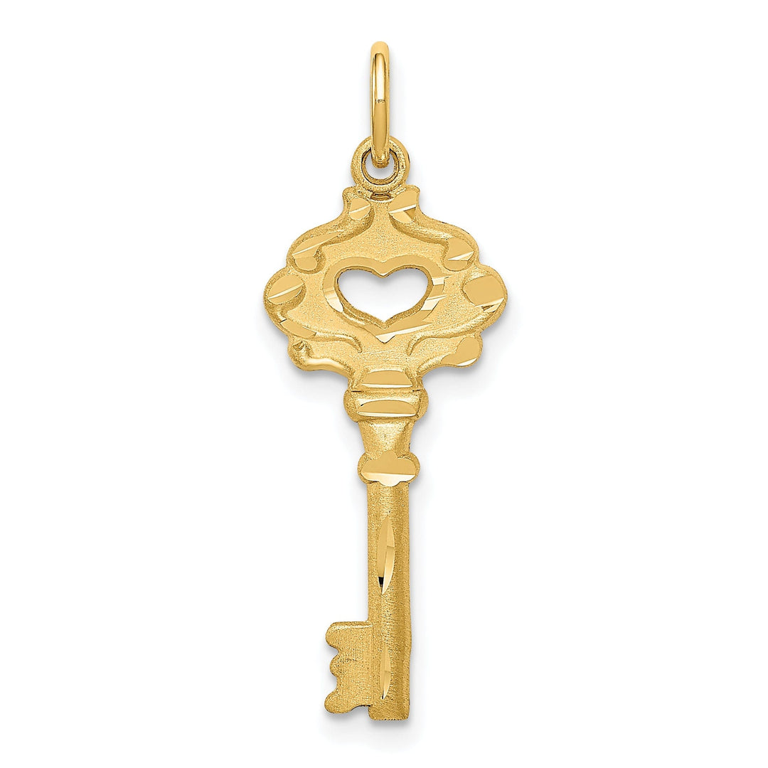 14K Yellow Gold Solid Fancy Edge Key Design Charm Pendant