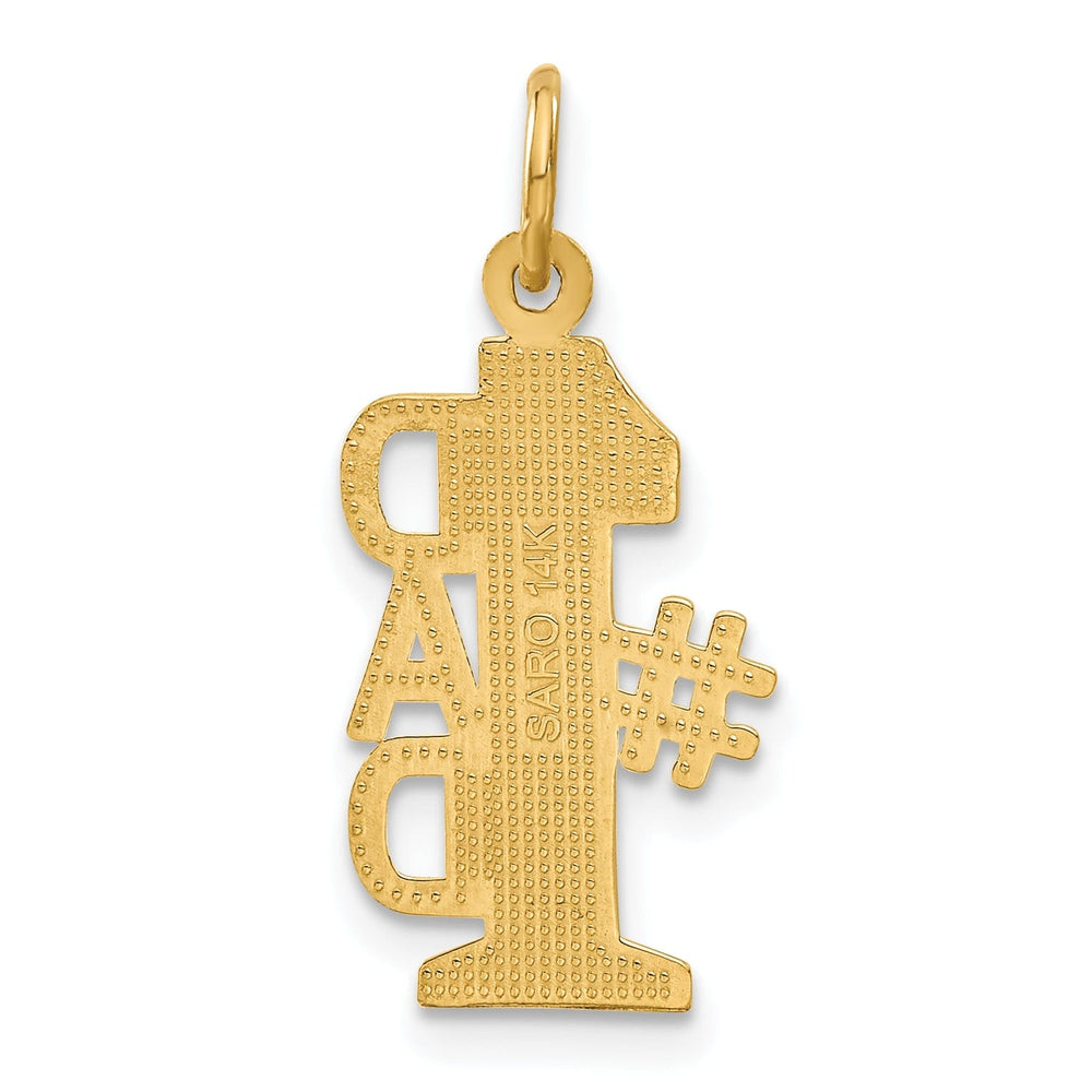 14k Yellow Gold Polished Beaded Textured Finish Vertical Style Script #1 DAD Charm Pendant