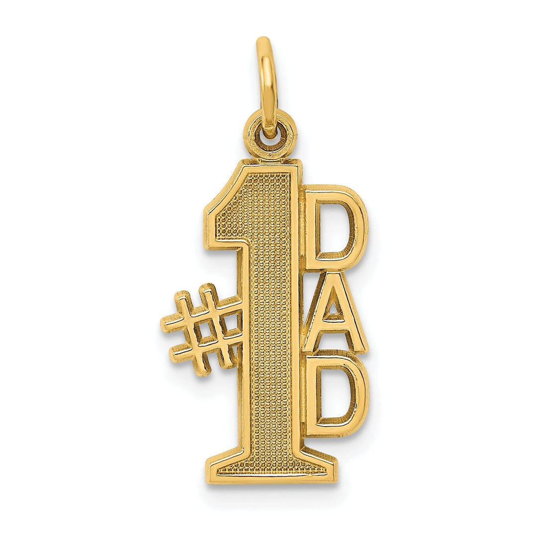 14k Yellow Gold Polished Beaded Textured Finish Vertical Style Script #1 DAD Charm Pendant