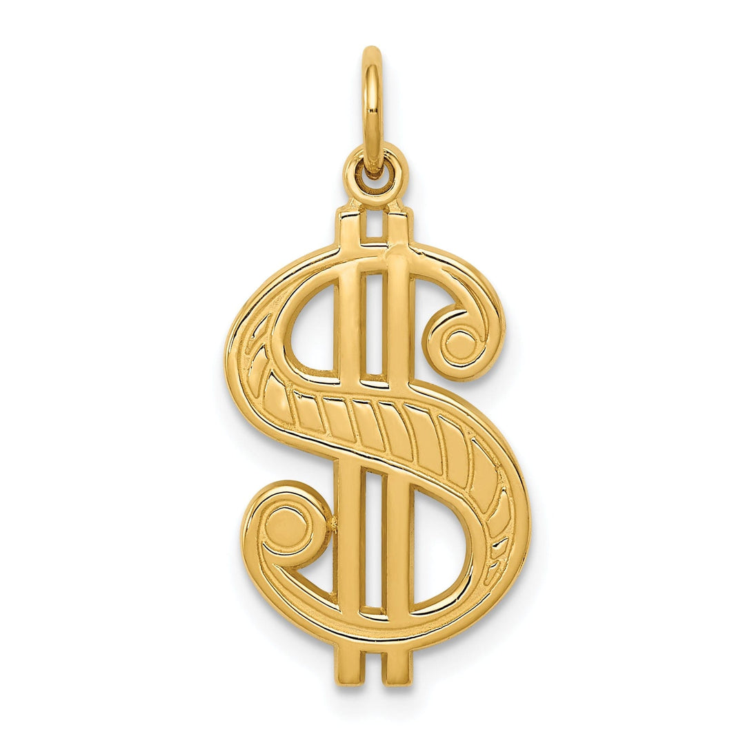 14k Yellow Gold Textured Solid Polished Finish Dollar Sign Charm Pendant
