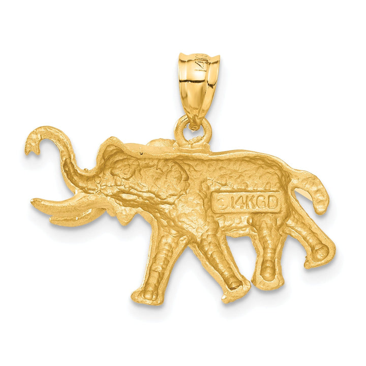 14k Yellow Gold Textured Finish Solid Mens Elephant With Tusk Charm Pendant