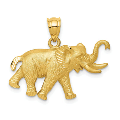 14k Yellow Gold Textured Finish Solid Mens Elephant With Tusk Charm Pendant