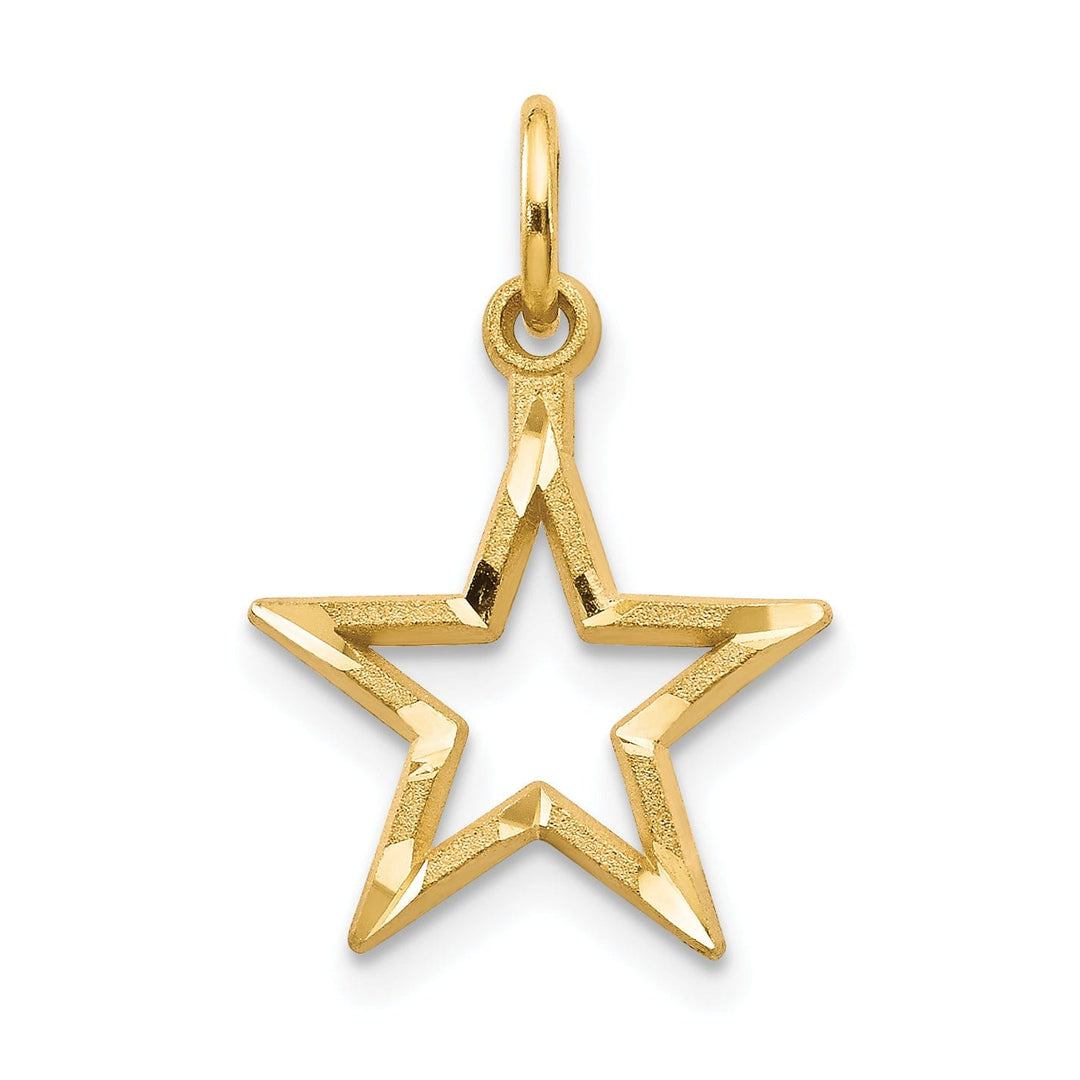 14k Yellow Gold Textured Solid Brushed Polish Diamond Cut Finish Star Charm Pendant