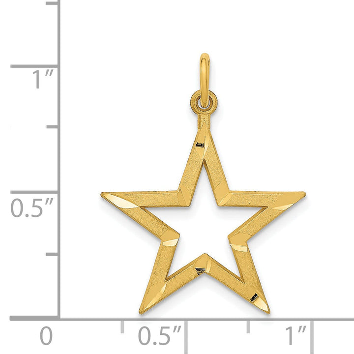 14k Yellow Gold Textured Brushed Solid Polish Diamond Cut Finish Star Charm Pendant