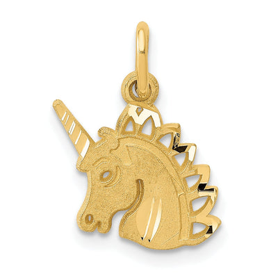 14k Yellow Gold Brushed D.C Unicorn Head Charm Pendant