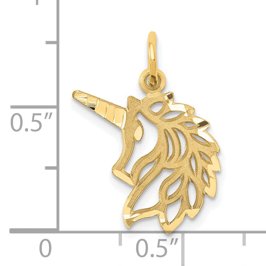 14k Yellow Gold Texture Brushed Diamond Cut Finish Unicorn Head Charm Pendant