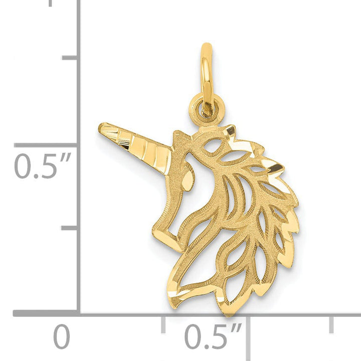 14k Yellow Gold Texture Brushed Diamond Cut Finish Unicorn Head Charm Pendant