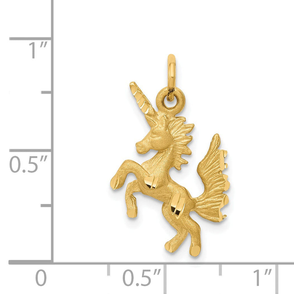 14k Yellow Gold Diamond Cut Brushed Finish 3-Dimentional Dancing Unicorn Charm Pendant