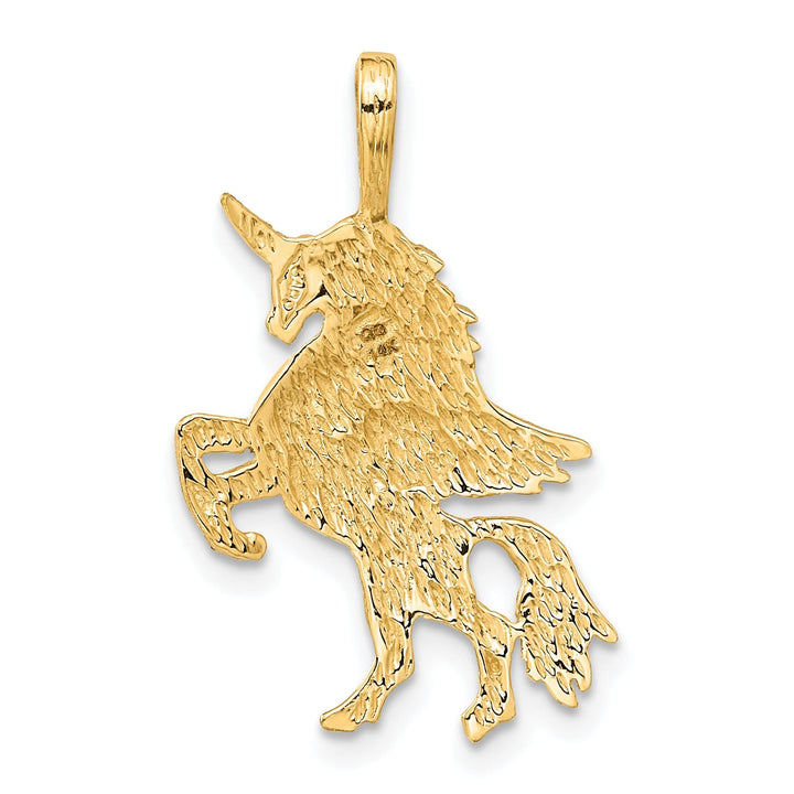 14k Yellow Gold Texture Brushed Diamond Cut Finish Unicorn Charm Pendant