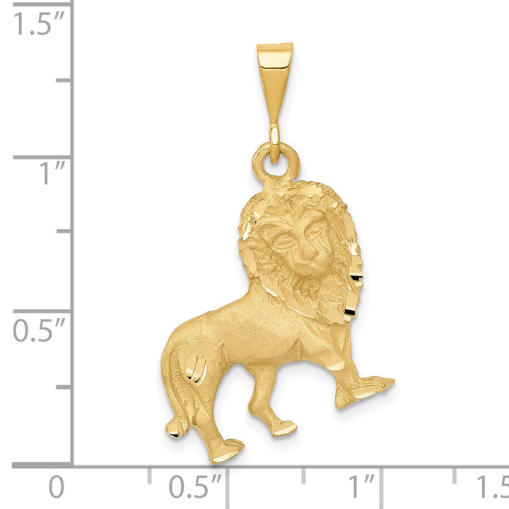 14k Yellow Gold Satin Diamont Cut Finish Lion Charm Pendant