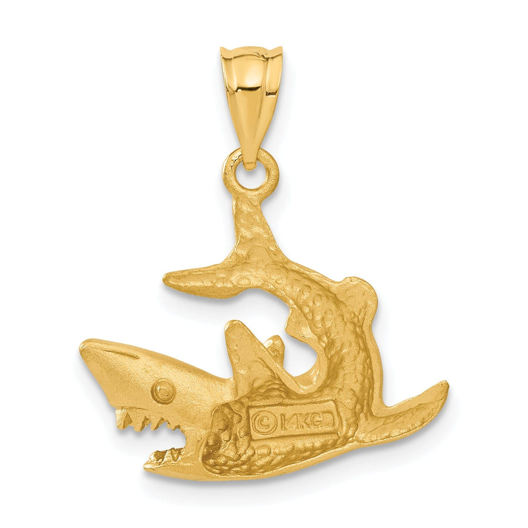 14k Yellow Gold Solid Brushed Diamond Cut Finish Shark Design Charm Pendant