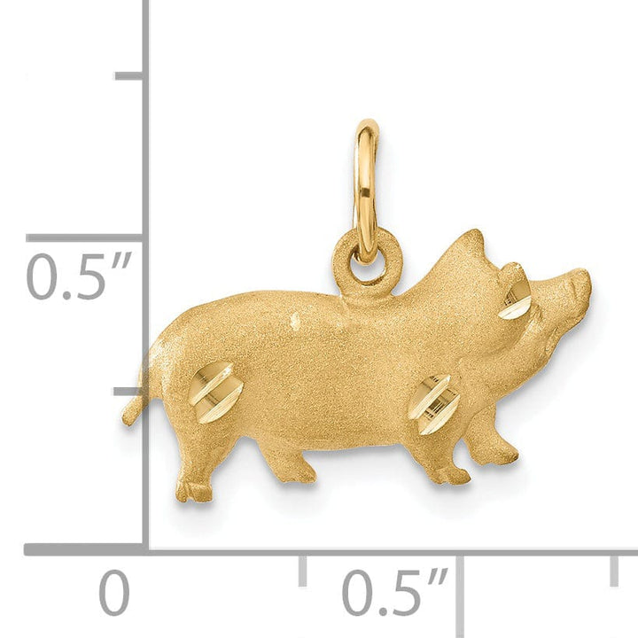 14k Yellow Gold Open Back Diamond Cut Brushed Finish Pig Charm Pendant