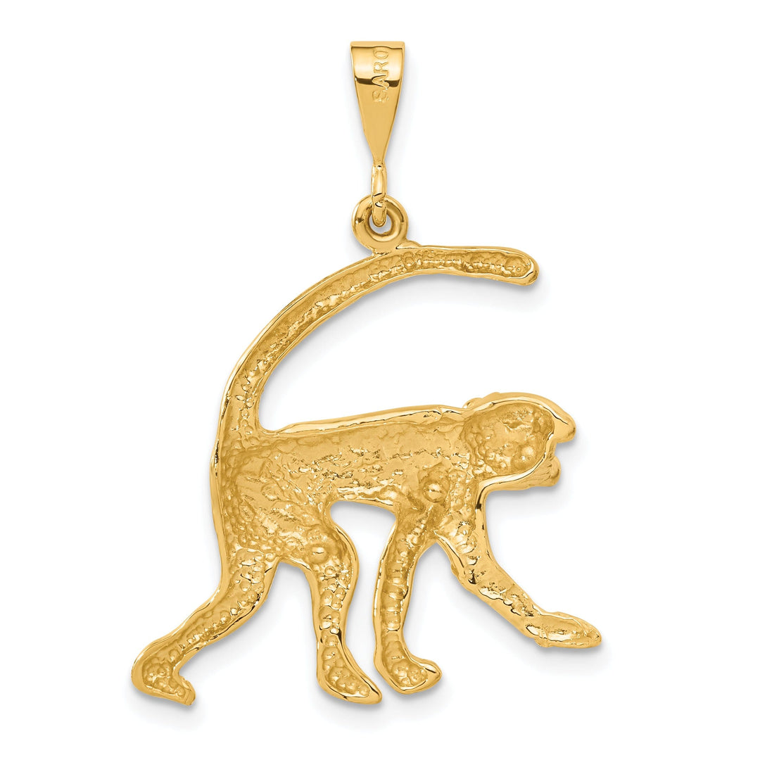 14k Yellow Gold Textured Finish Monkey Design Charm Pendant