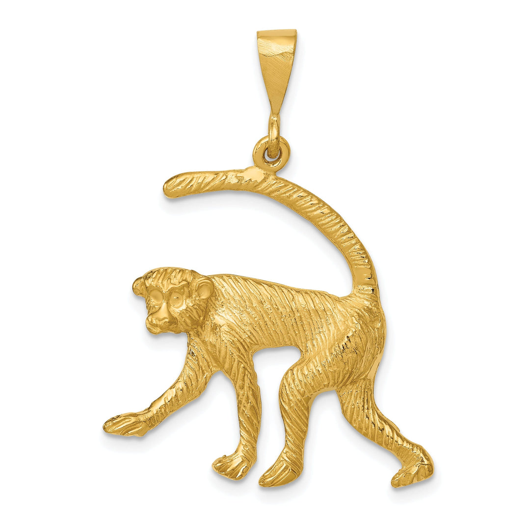 14k Yellow Gold Textured Finish Monkey Design Charm Pendant