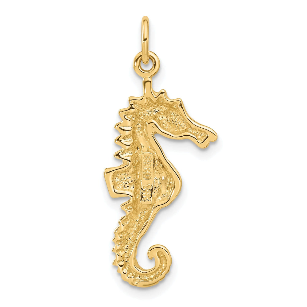 14k Yellow Gold Solid Polished Texture Finish Men's Seahorse Charm Pendant