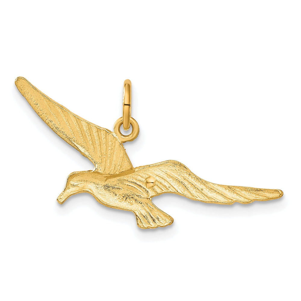 14k Yellow Gold Polished Diamond Cut Finish Seagull in Flight Charm Pendant