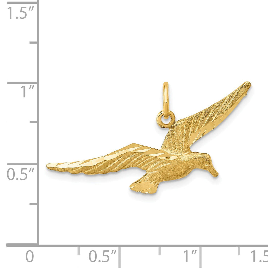 14k Yellow Gold Polished Diamond Cut Finish Seagull in Flight Charm Pendant