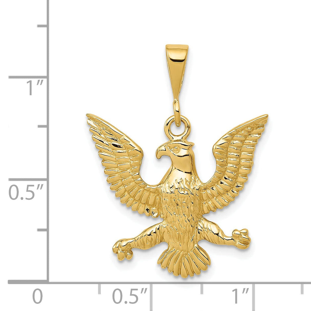 14k Yellow Gold Open Back Textured Polished Finish Eagle Mens Charm Pendant