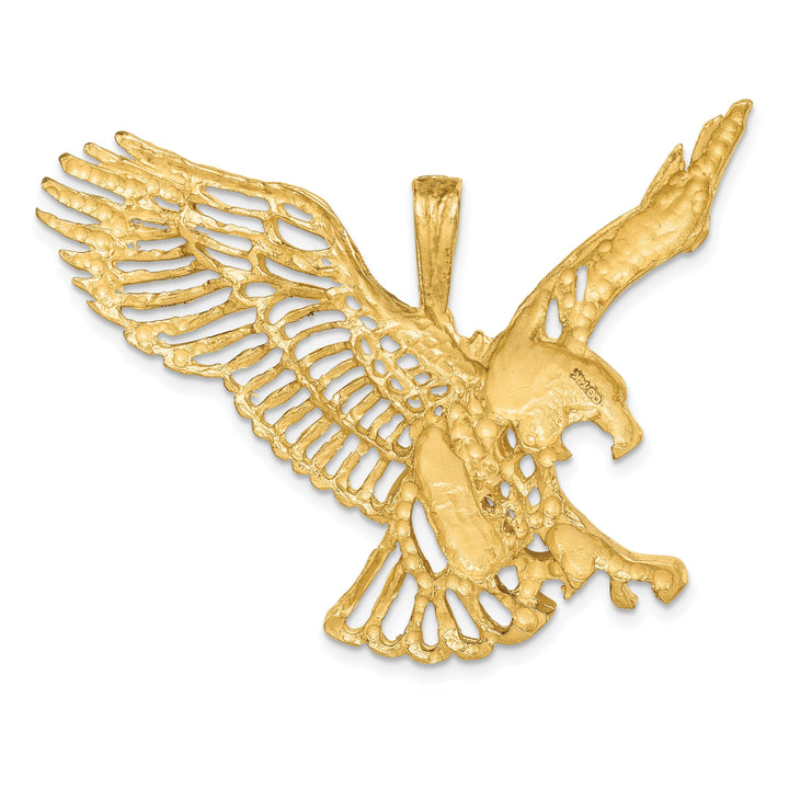 14k Yellow Gold Open Back Textured Polished Finish Large Size Eagle Mens Charm Pendant