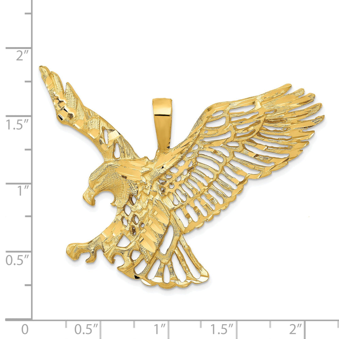 14k Yellow Gold Open Back Textured Polished Finish Large Size Eagle Mens Charm Pendant