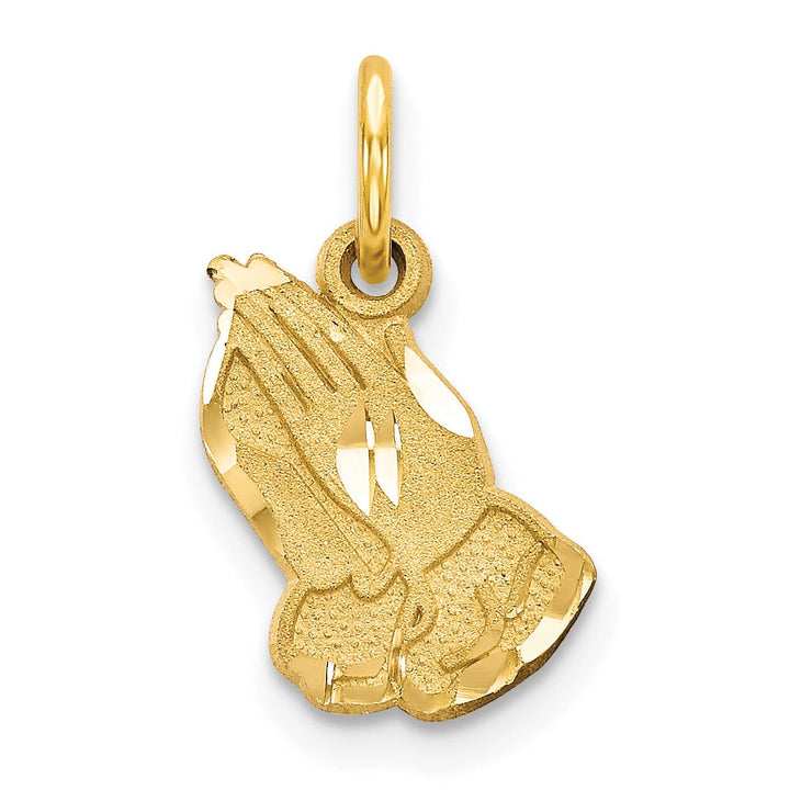 14k Yellow Gold Polish Texture D.C Finish Solid Praying Hands Pendant
