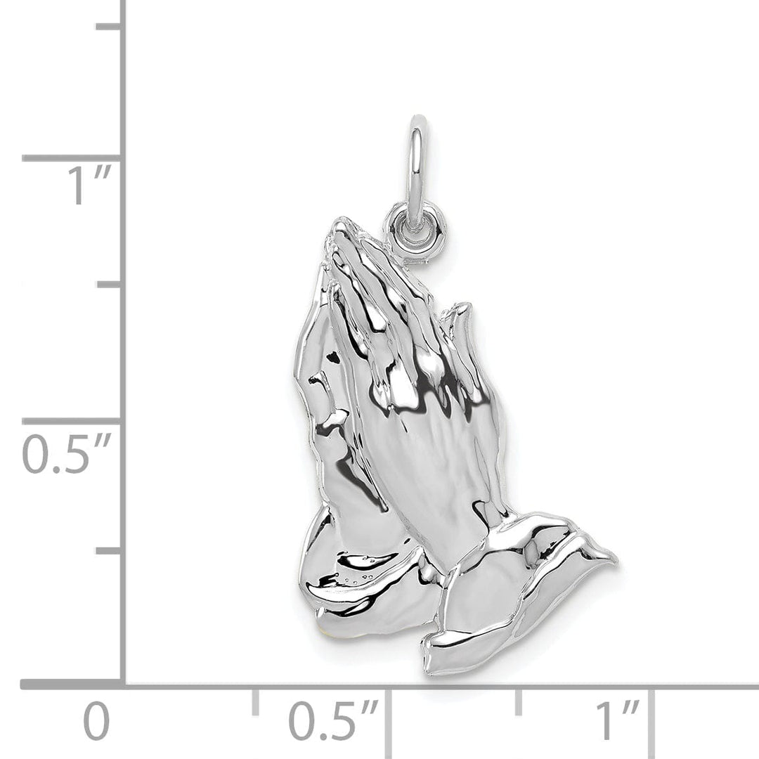 14k White Gold Polished Texture Finish Solid Praying Hands Pendant