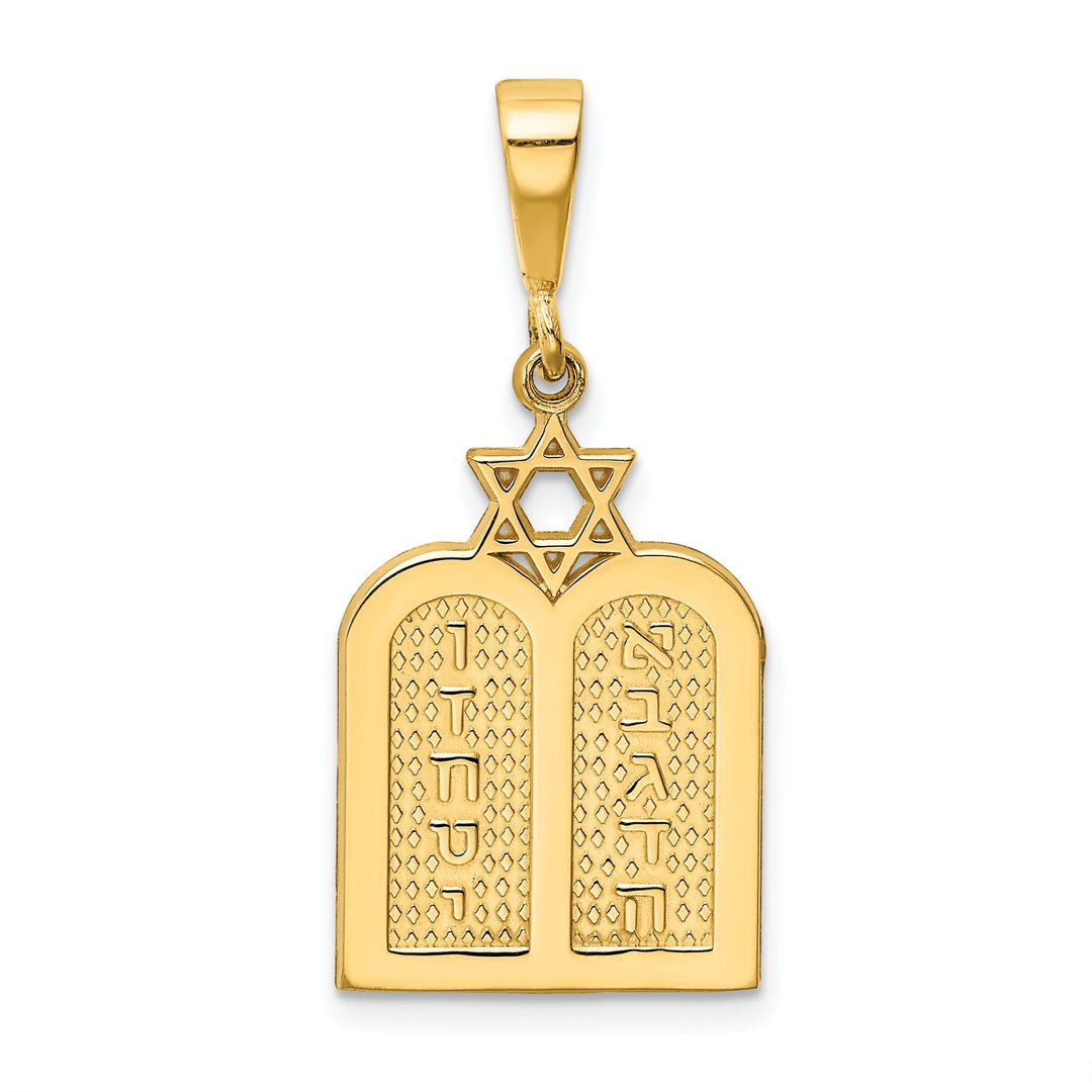 14K Yellow Gold 10 Commandment Tablets with Star Of David Pendant