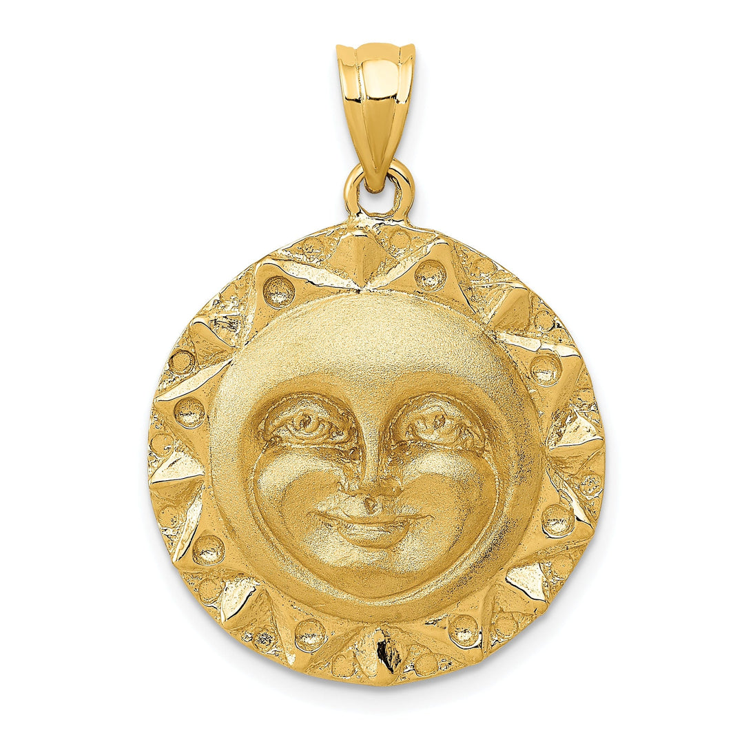 14k Yellow Gold Solid Satin Polished Finish Sun Smiling Face Charm Pendant