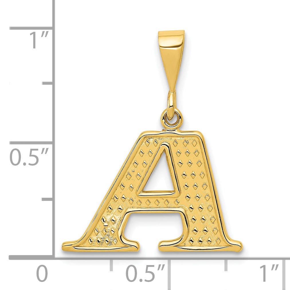 14k Yellow Gold Polished Texture Finish Letter A Initial Charm Pendant