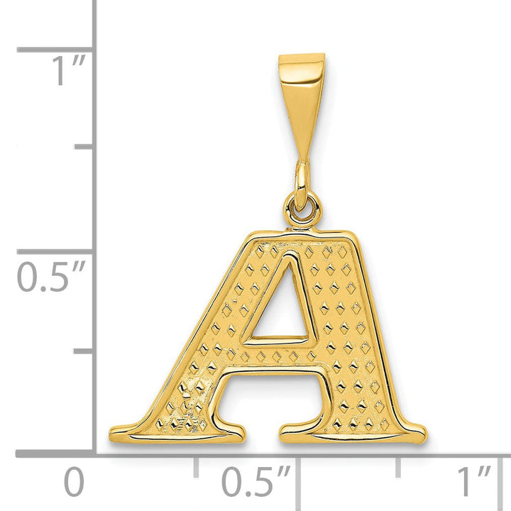 14k Yellow Gold Polished Texture Finish Letter A Initial Charm Pendant
