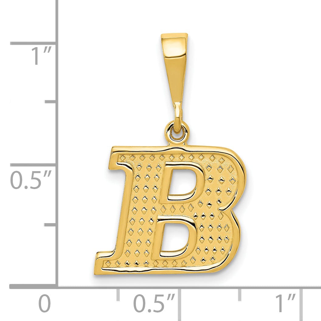 14k Yellow Gold Polished Texture Finish Letter B Initial Charm Pendant