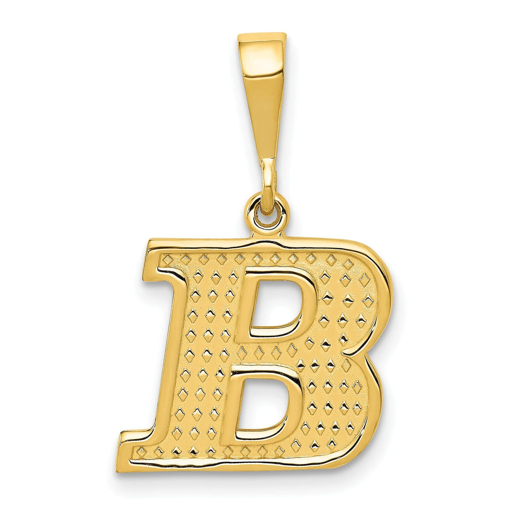 14k Yellow Gold Polished Texture Finish Letter B Initial Charm Pendant