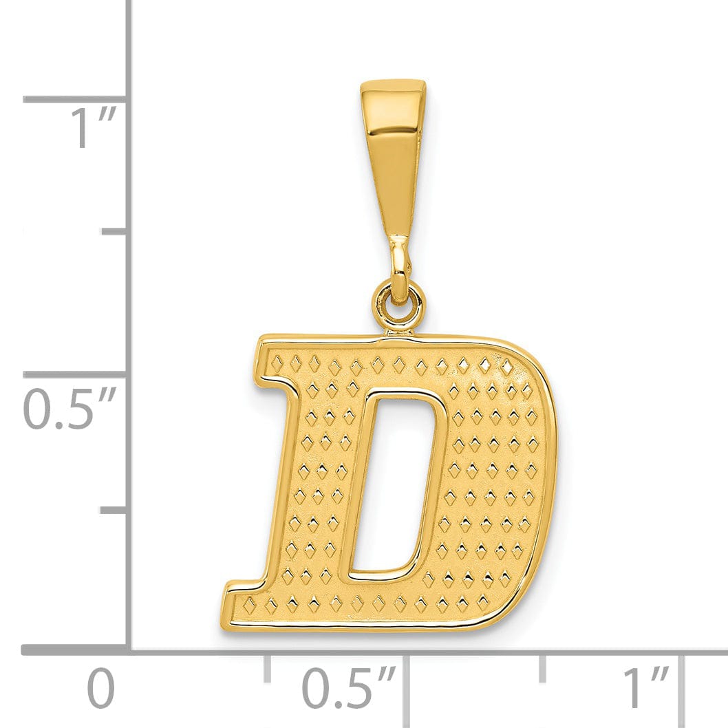 14k Yellow Gold Polished Texture Finish Letter D Initial Charm Pendant