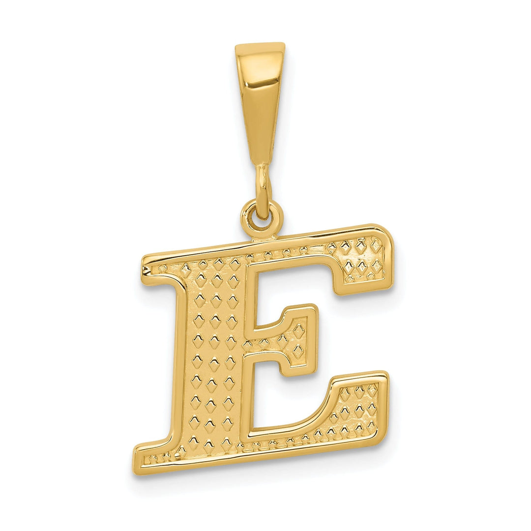 14k Yellow Gold Polished Texture Finish Letter E Initial Charm Pendant