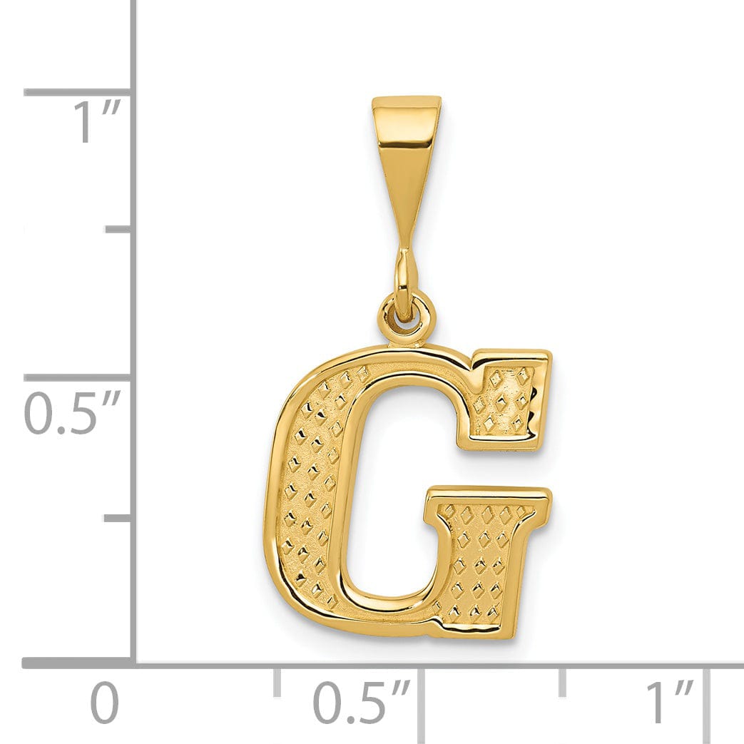 14k Yellow Gold Polished Texture Finish Letter G Initial Charm Pendant
