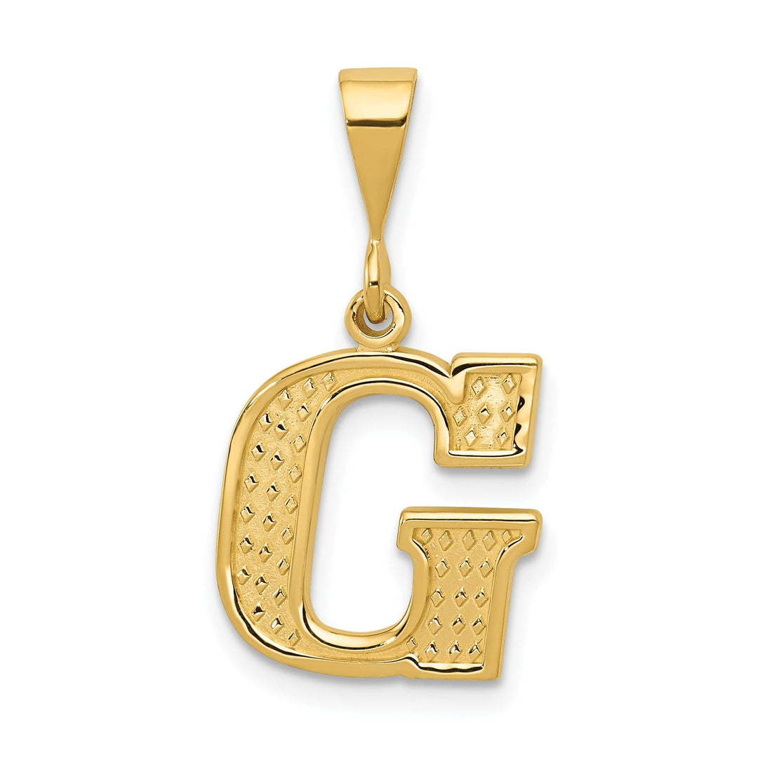 14k Yellow Gold Polished Texture Finish Letter G Initial Charm Pendant