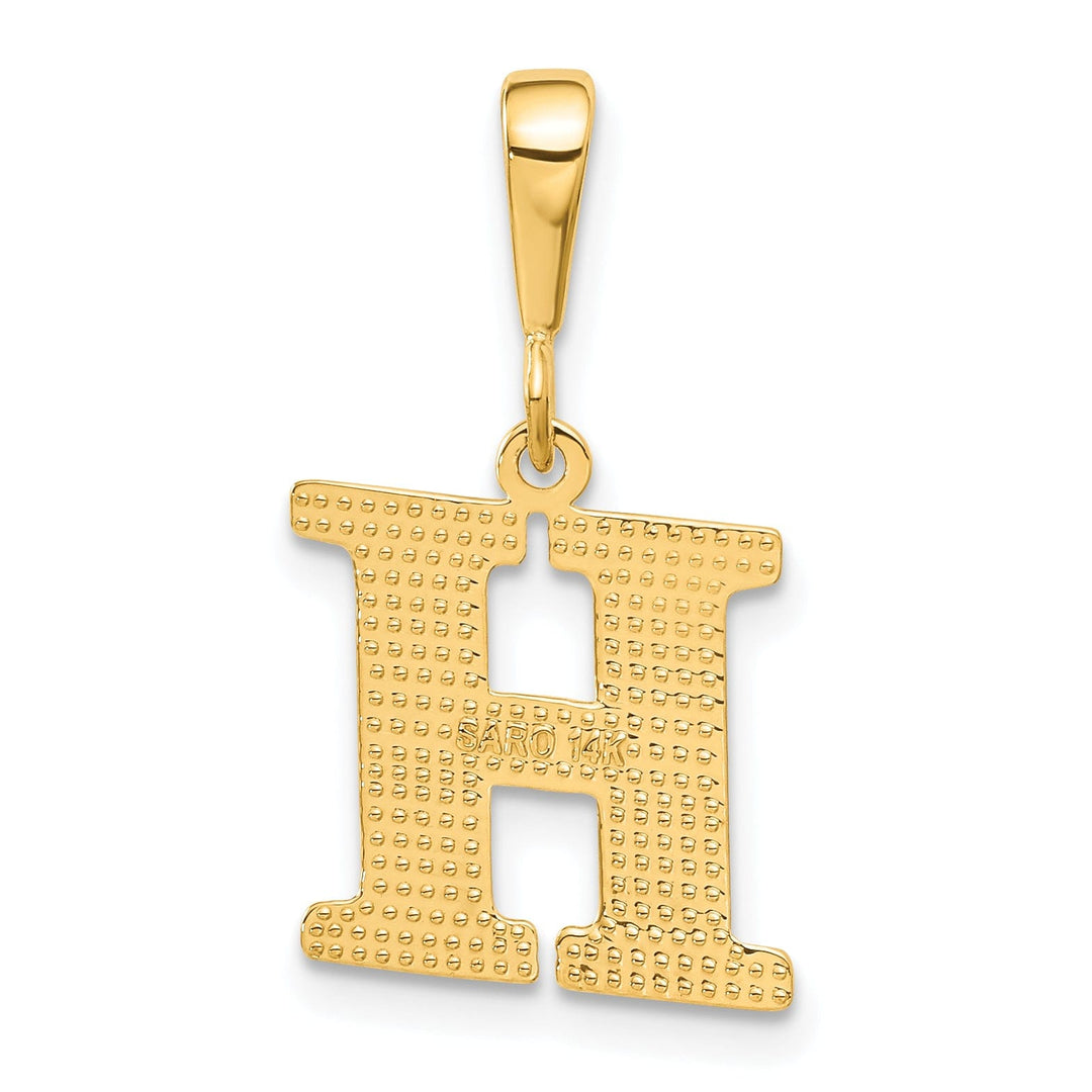 14k Yellow Gold Polished Texture Finish Letter H Initial Charm Pendant
