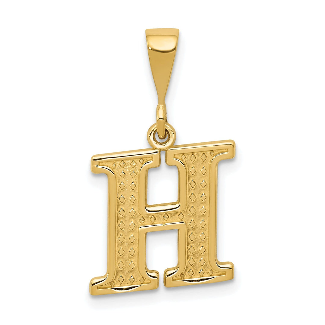 14k Yellow Gold Polished Texture Finish Letter H Initial Charm Pendant