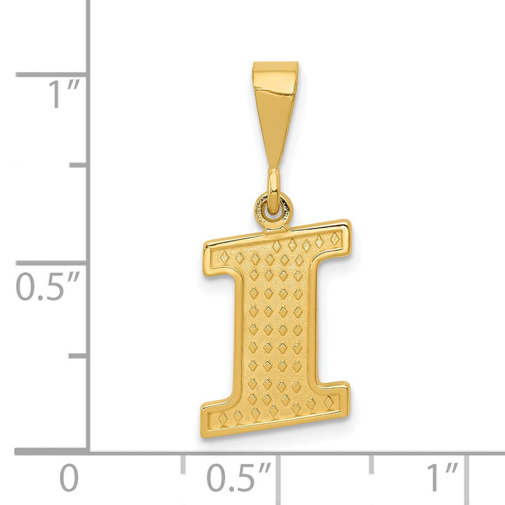 14k Yellow Gold Polished Texture Finish Letter I Initial Charm Pendant