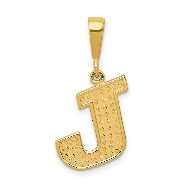 14k Yellow Gold Polished Texture Finish Letter J Initial Charm Pendant