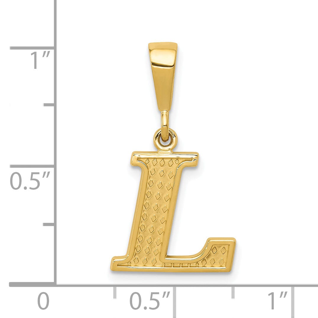 14k Yellow Gold Polished Texture Finish Letter L Initial Charm Pendant