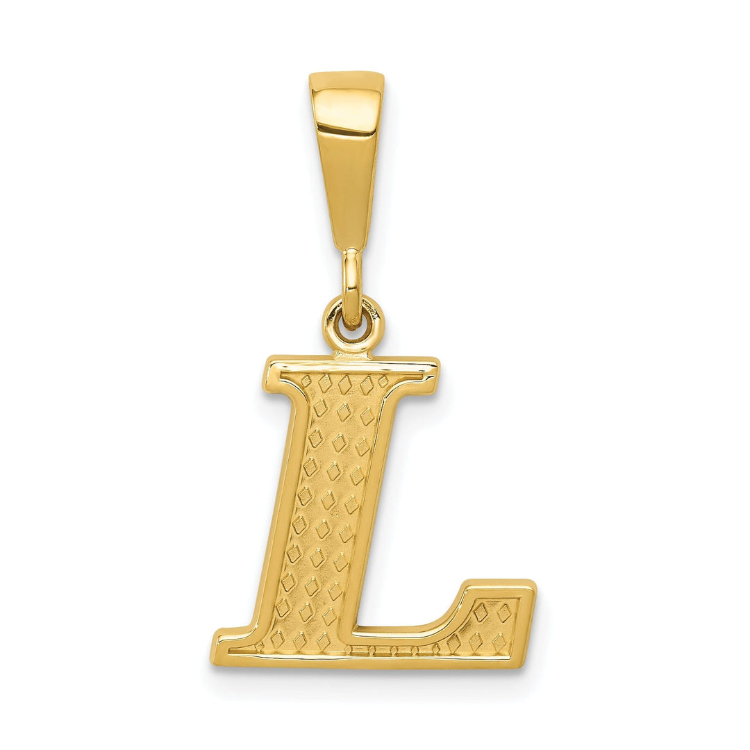 14k Yellow Gold Polished Texture Finish Letter L Initial Charm Pendant