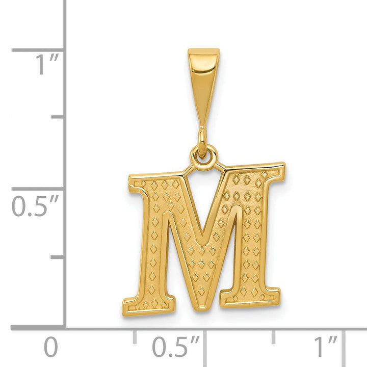 14k Yellow Gold Polished Texture Finish Letter M Initial Charm Pendant