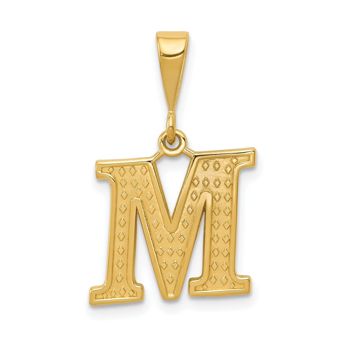 14k Yellow Gold Polished Texture Finish Letter M Initial Charm Pendant
