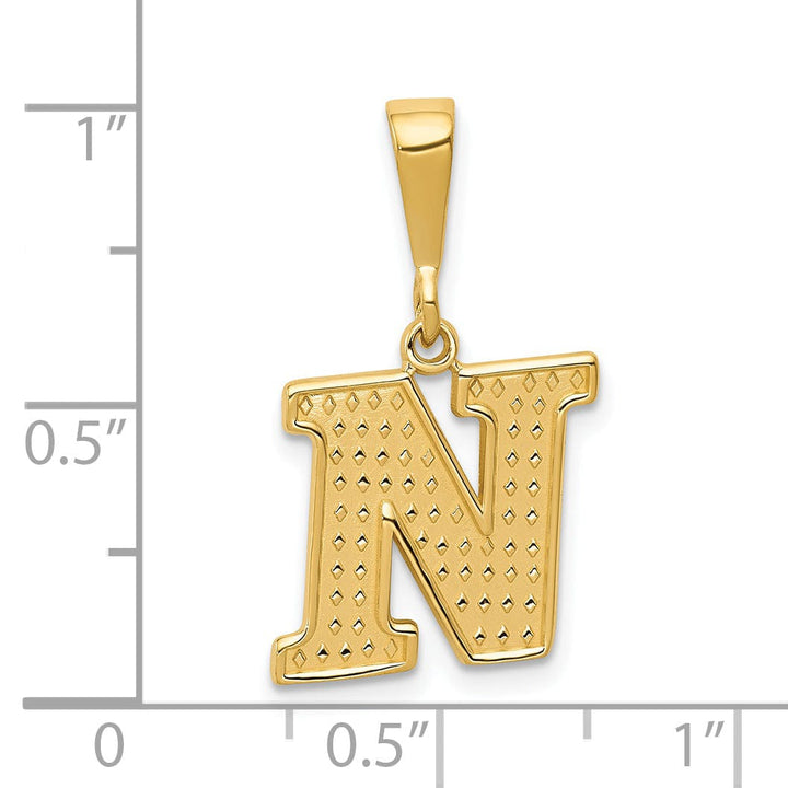 14k Yellow Gold Polished Texture Finish Letter N Initial Charm Pendant