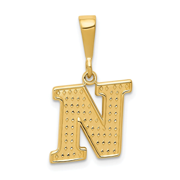 14k Yellow Gold Polished Texture Finish Letter N Initial Charm Pendant